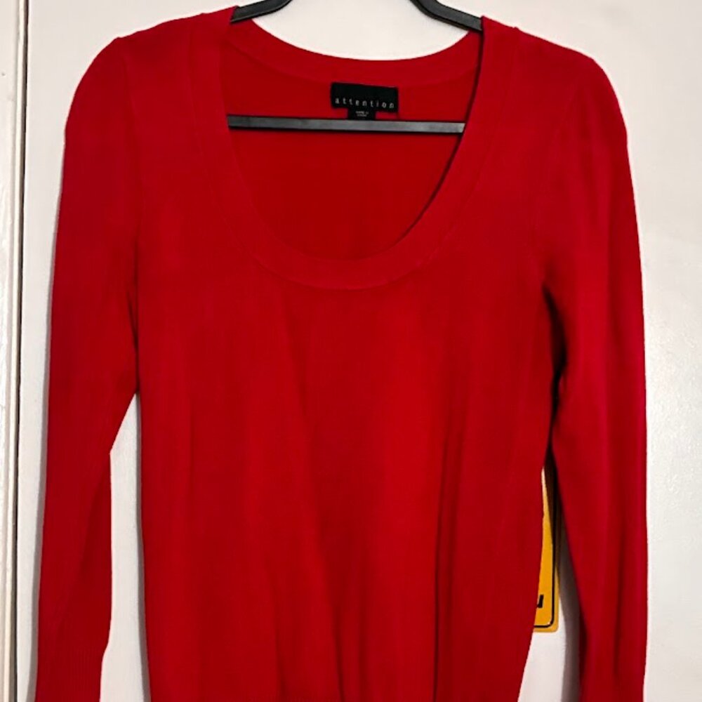 Attention Red Scoop Neck Knit Sweater – Size Large